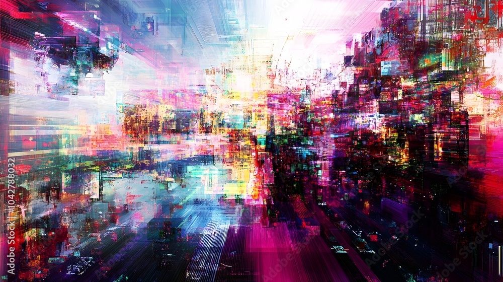 Fototapeta premium Pixelated Dimensions A Surreal Digital Landscape of Glitches and Artifacts