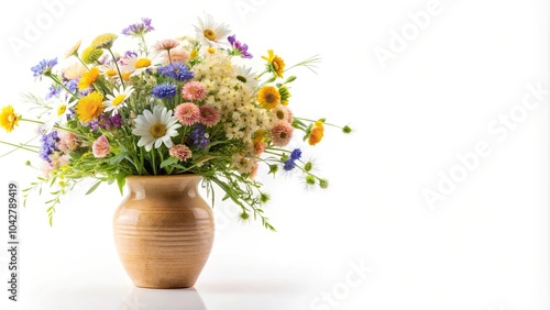 Wallpaper Mural Elegant ceramic vase with wildflowers bouquet isolated on white background Macro Torontodigital.ca