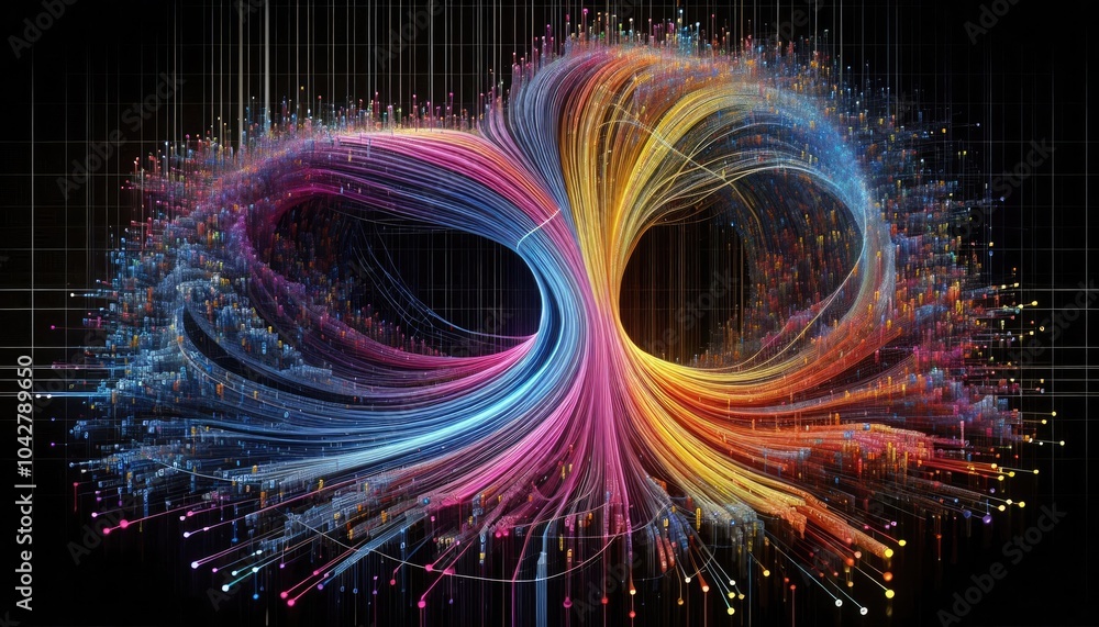 Data Flow Visualization: Converging Streams of Binary Code Representing Machine Learning, Neural Networks, and Data Processing, Transforming Raw Data into Analyzable Patterns