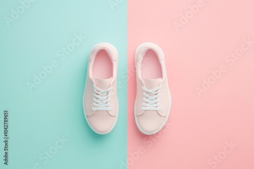 Wallpaper Mural Minimal White Leather Sneakers Against Pastel Split Background Torontodigital.ca