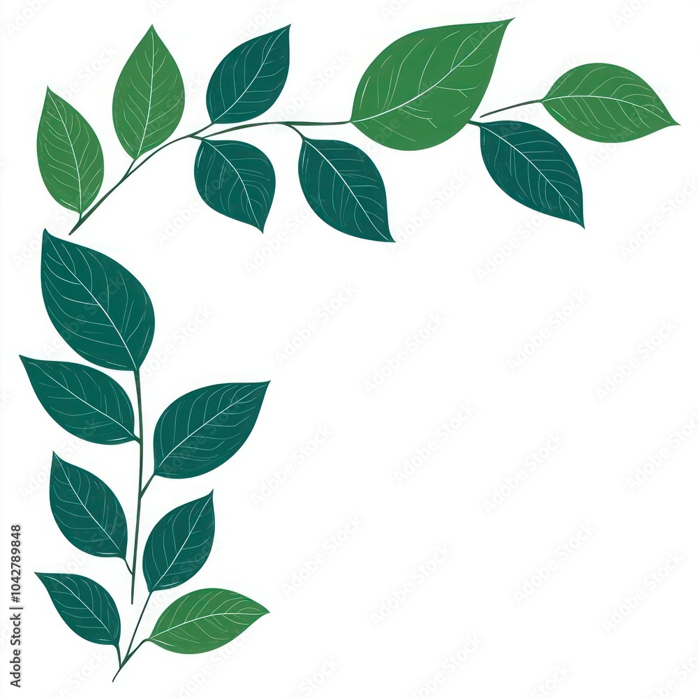 Fresh Green Leaves on Long White Banner - Nature's Foliage Ornament, Perfect for Vegan, Eco, and Organic Designs, Cosmetic Patterns, and Beauty Products - Vector Illustration Fresh Green Leaves on Long White Banner - Nature's Foliage Ornament, Perfect for Vegan, Eco, and Organic Designs, Cosmetic Patterns, and Beauty Products - Vector Illustration