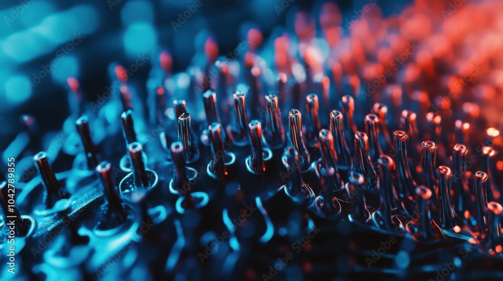 Fototapeta premium An extreme close-up of a neural implant electrode array in a neuroscience lab, Neurotech style, photo of