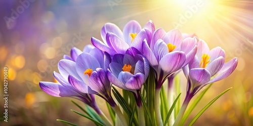 Elegant half closed crocus bouquet in soft light photo