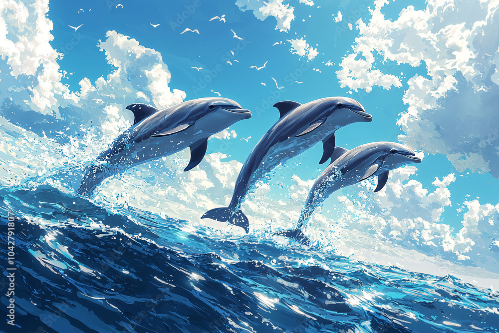 Fototapeta premium Dolphin in the underwater world. Underwater dolphin. Dolphin underwater. Dolphin undersea, Dolphins Leaping