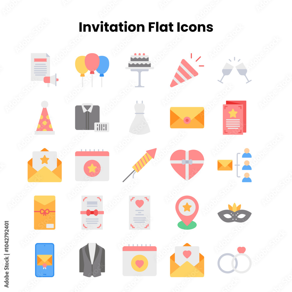 Invitation Flat Icons Set Invitation Flat Icons Set