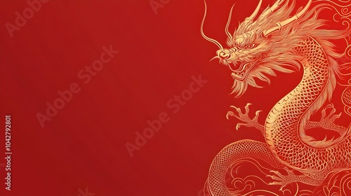 Traditional Chinese Dragon Silhouette on Red Cultural Background with Blank Space