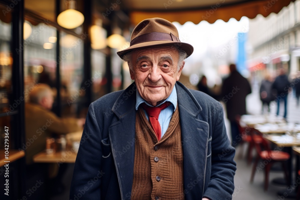 Portrait of an elderly man in a hat on the street. Portrait of an elderly man in a hat on the street.
