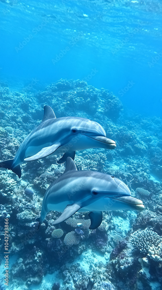 Obraz premium Dolphin in the underwater world. Underwater dolphin. Dolphin underwater. Dolphin undersea, Dolphins Leaping