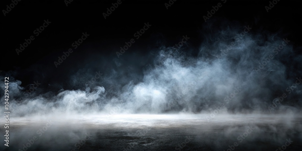 Empty flat black background with fog around Empty flat black background with fog around