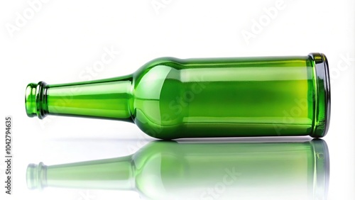 Empty green glass bottle from beer isolated on white