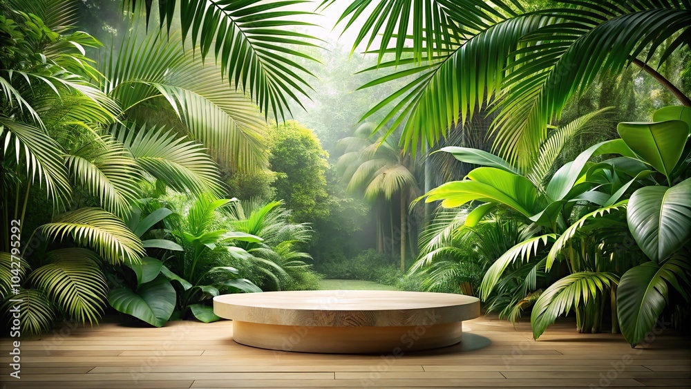 Fototapeta premium Empty podium with tropical nature background
