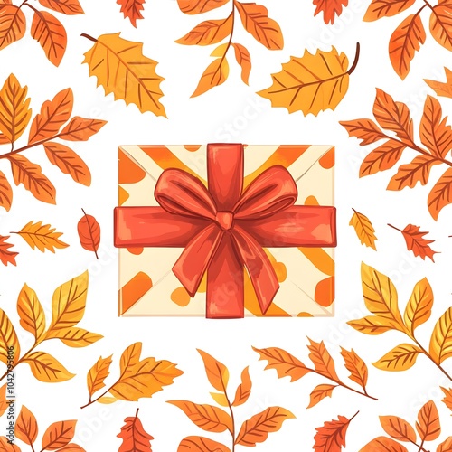 Autumn Gift Wrap Pattern with Seamless Leaves on Plain Background