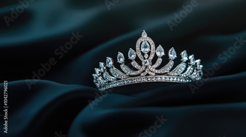 Vintage Diamond Tiara on Black Satin Fabric