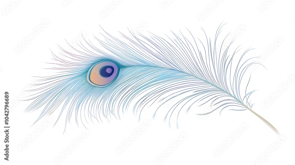 Fototapeta premium Breathtaking Indian Peacock Feather on a White Background with Ample Copy Space