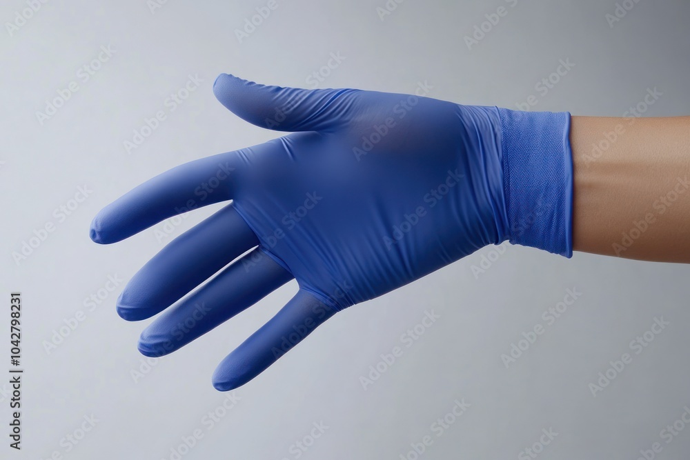 Blue Latex Glove on Outstretched Hand