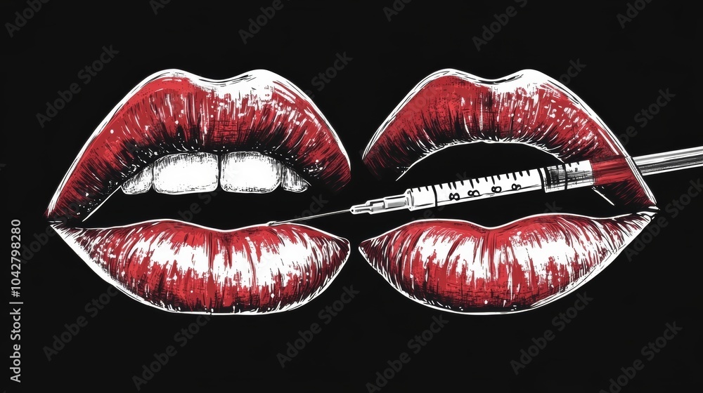 Red Lips Injection Syringe Beauty Medical Aesthetic Tattoo Design Red Lips Injection Syringe Beauty Medical Aesthetic Tattoo Design