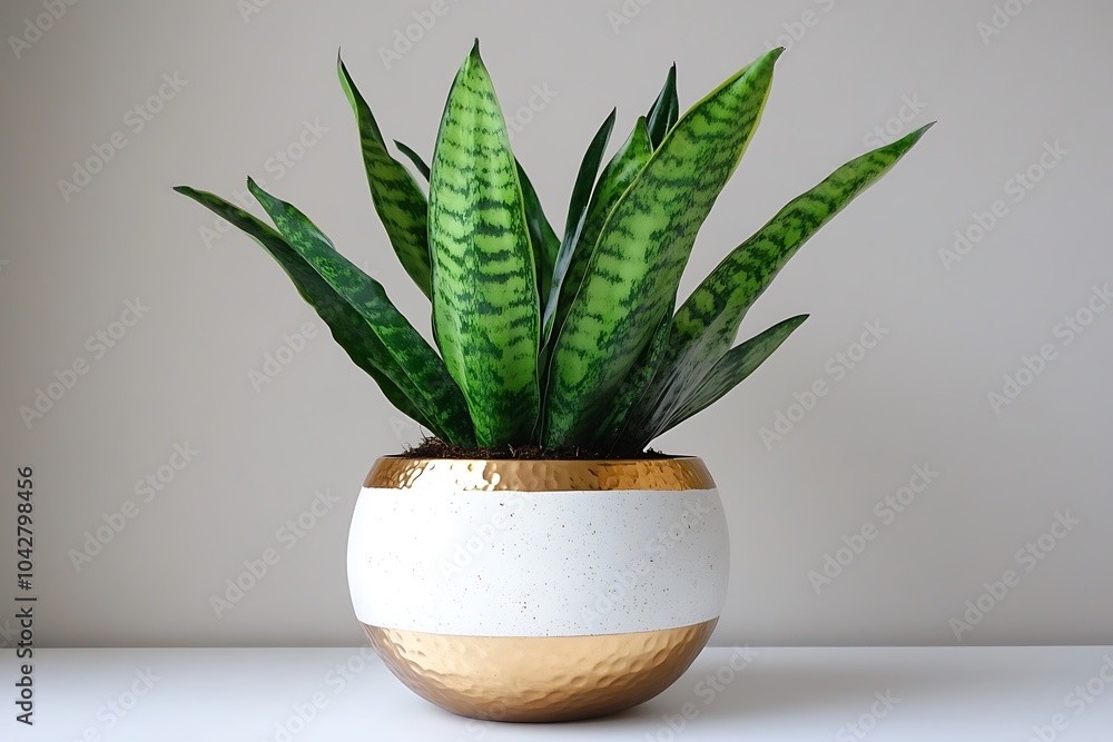 Elegant Snake Plant in Modern Gold and White Ceramic Pot Elegant Snake Plant in Modern Gold and White Ceramic Pot