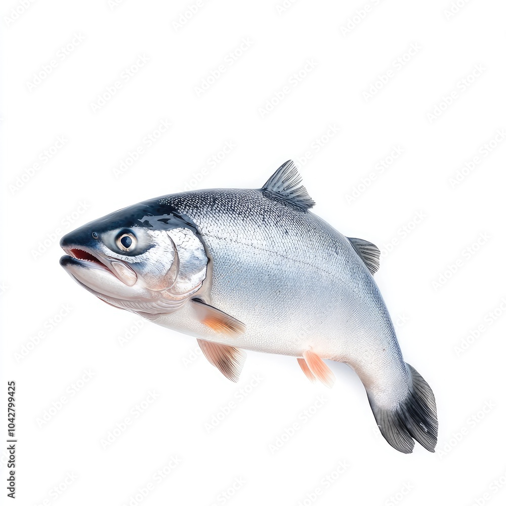 Obraz premium Whole Salmon Head on White Background