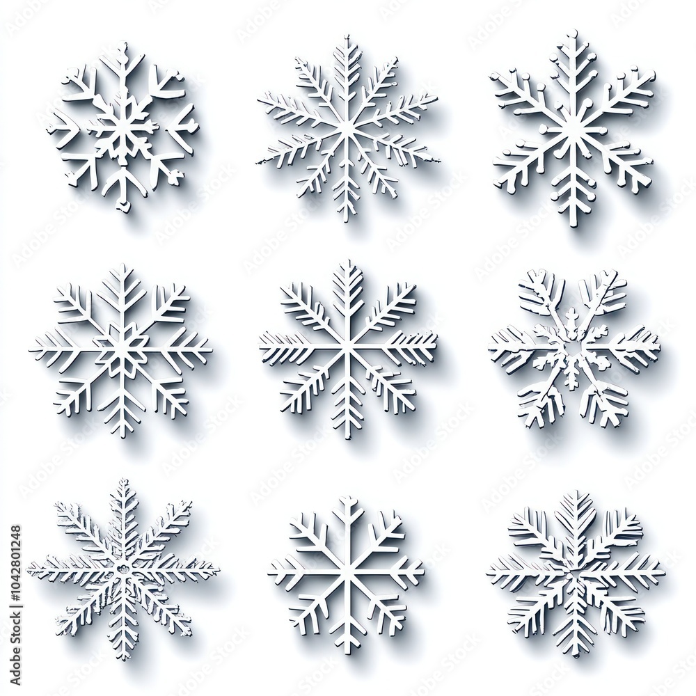 Snowy Vector Wonderland: White Flakes in Various Shapes and Forms Falling and Flying in Heavy Snowfall on a Cold Background Snowy Vector Wonderland: White Flakes in Various Shapes and Forms Falling and Flying in Heavy Snowfall on a Cold Background