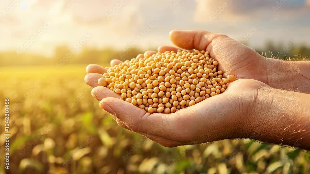 A close-up of hands holding golden grains against a beautiful sunset over a field, agriculture and harvest concept A close-up of hands holding golden grains against a beautiful sunset over a field, agriculture and harvest concept