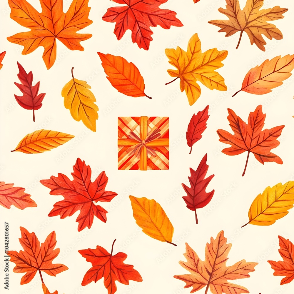 Fototapeta premium Vibrant Autumn Leaf Seamless Pattern for Festive Gift Wrapping and Seasonal Decor