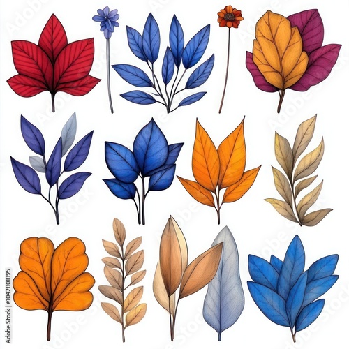 Hand-Drawn Set of Autumn Plants: Vector Sketches of Harvest Leaves and Seasonal Fall Flowers