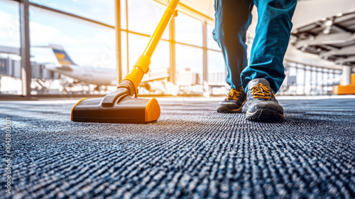 Cleaning Process in Airport with Vacuum Cleaner
