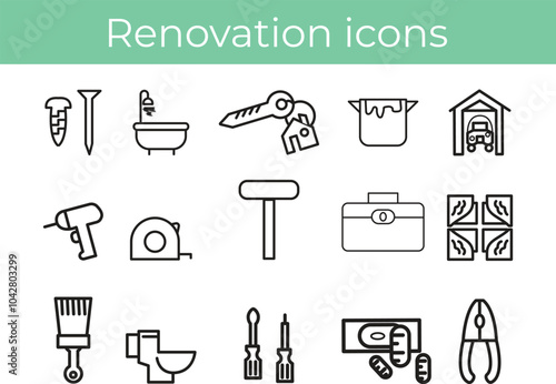 Renovation icons set .Construction, home repair tools. Thin line web icons collection. Simple vector illustration