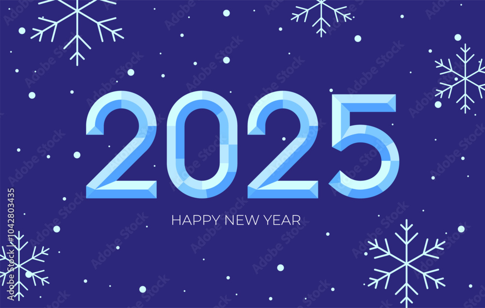 Naklejka premium New Year 2025 poster design with ice numbers. Concept for christmas design of greeting card flyer, banner, poster in abstract style.