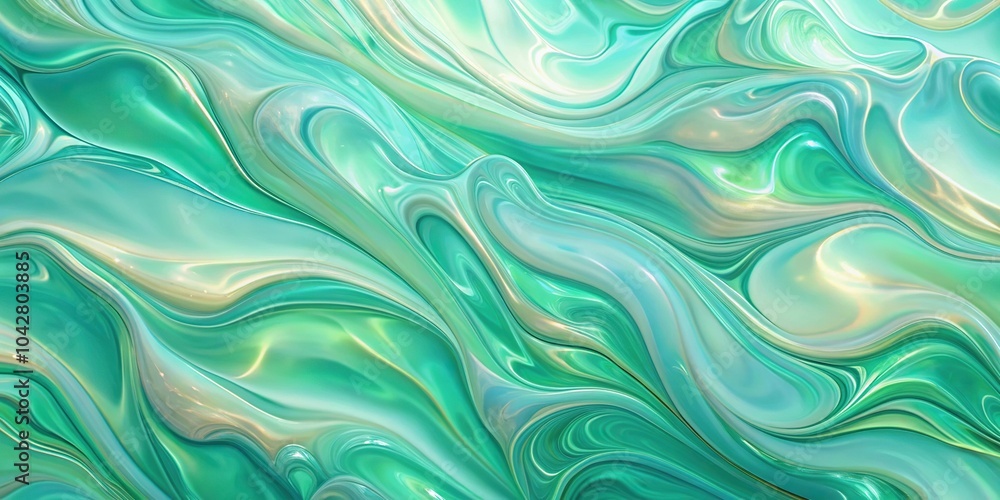 Fototapeta premium iridescent pastel green background with wavy patterns and liquid effect