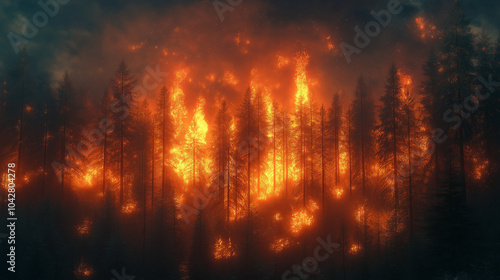 Night forest fire