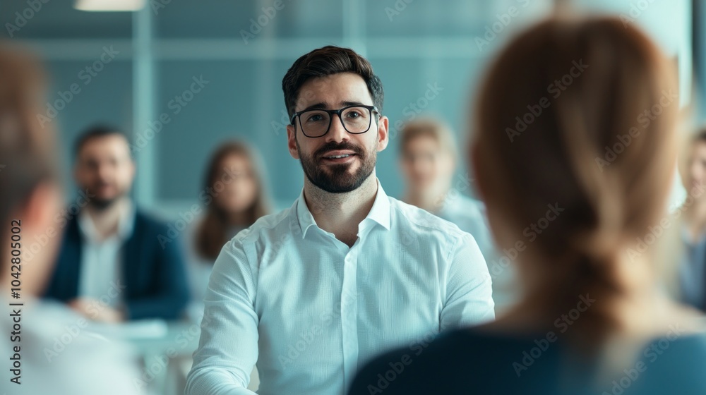 Engaged speaker in professional meeting. Engaged speaker in professional meeting.