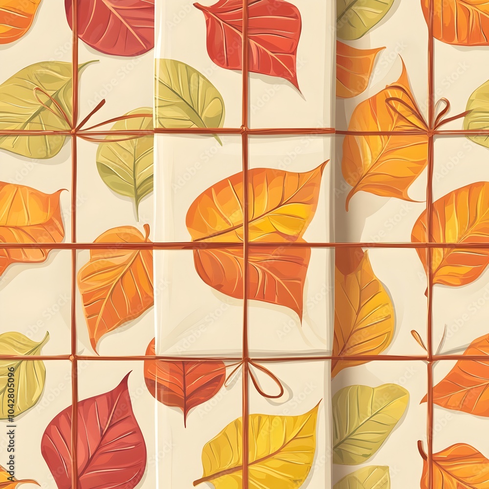 Elegant Autumn Leaf Gift Wrap Seamless Pattern with Plain Background Elegant Autumn Leaf Gift Wrap Seamless Pattern with Plain Background