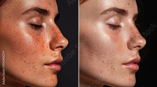 Hyperpigmented Skin: Areas of increased pigmentation appear darker than surrounding skin, often from sun exposure or hormonal changes. Brightening treatments can help.
 photo