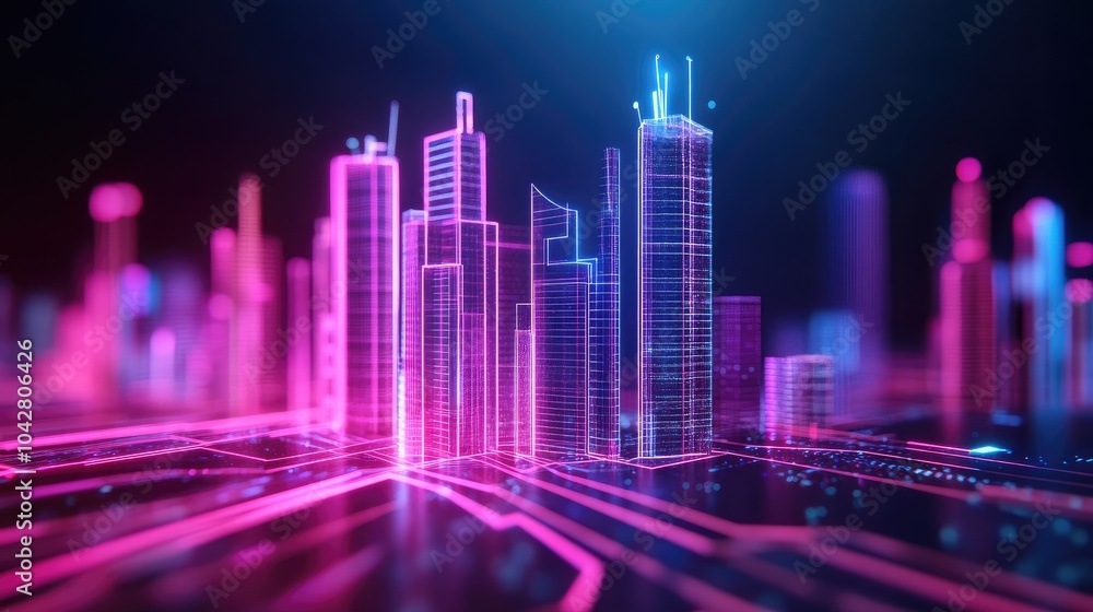 Futuristic Cityscape with Glowing Digital Elements Futuristic Cityscape with Glowing Digital Elements