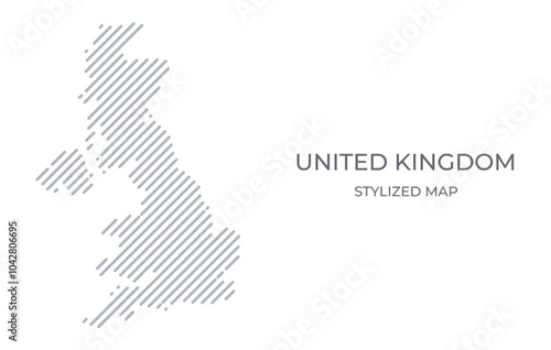 Stylized linear map of United Kingdom in minimalistic style. Vector illustration of the map of the country.