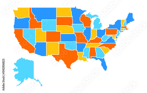 Stylized map of the United States with states. Map of usa with all states in minimalistic modern style. photo