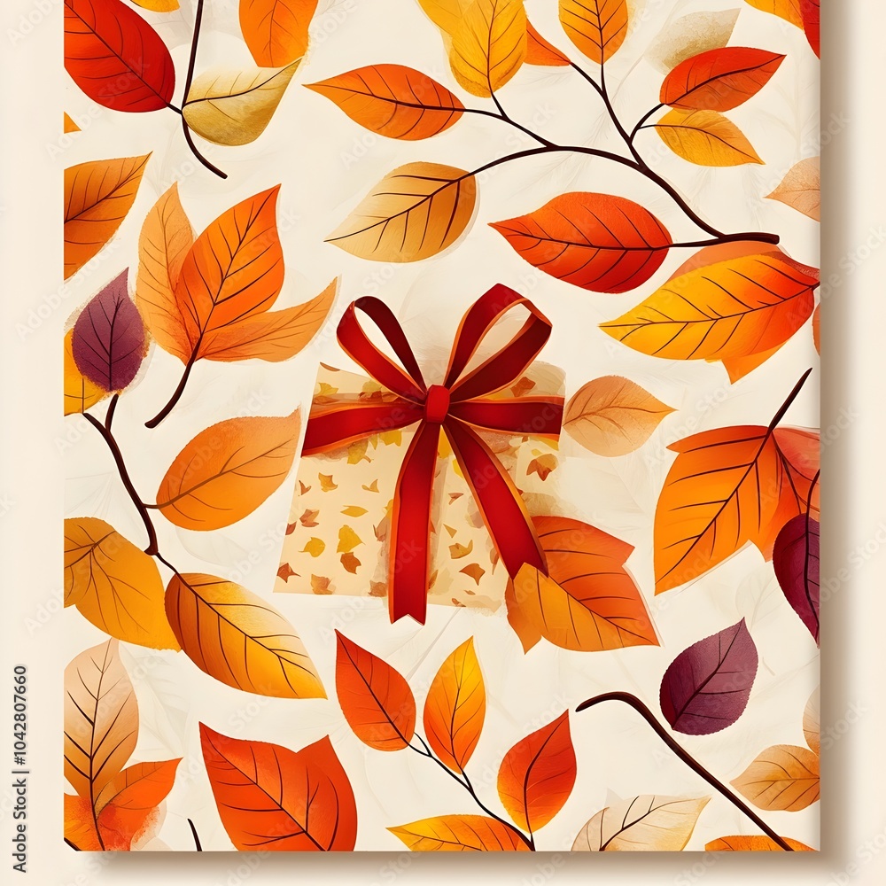 Obraz premium Autumn Leaves Gift Wrap Seamless Pattern Printable Cozy Background