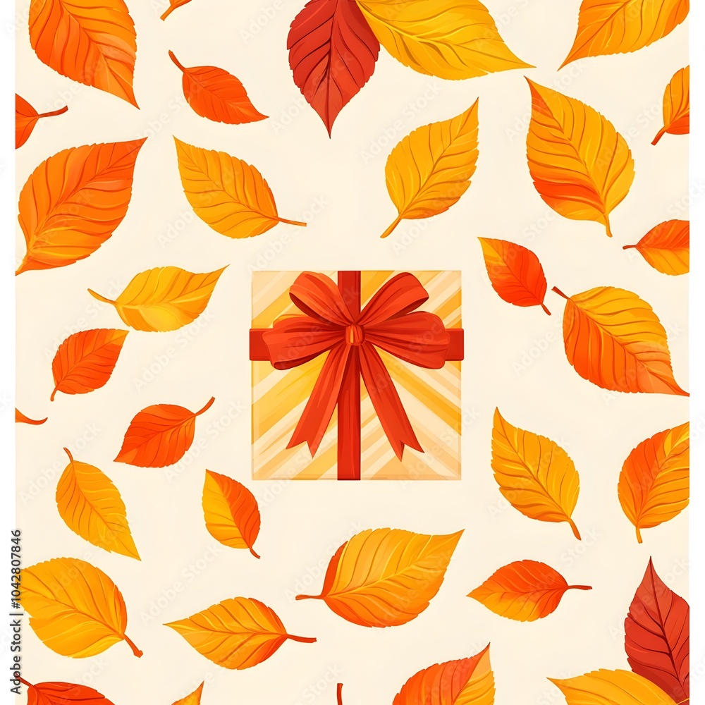 Seamless Autumn Leaf Gift Wrap Pattern with Vibrant Orange Red and Yellow Foliage on Plain Background Seamless Autumn Leaf Gift Wrap Pattern with Vibrant Orange Red and Yellow Foliage on Plain Background