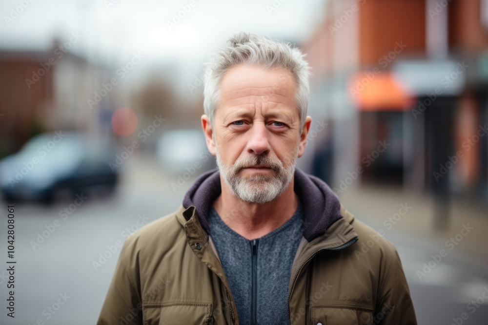 Portrait of senior man with grey beard looking at camera in the city Portrait of senior man with grey beard looking at camera in the city