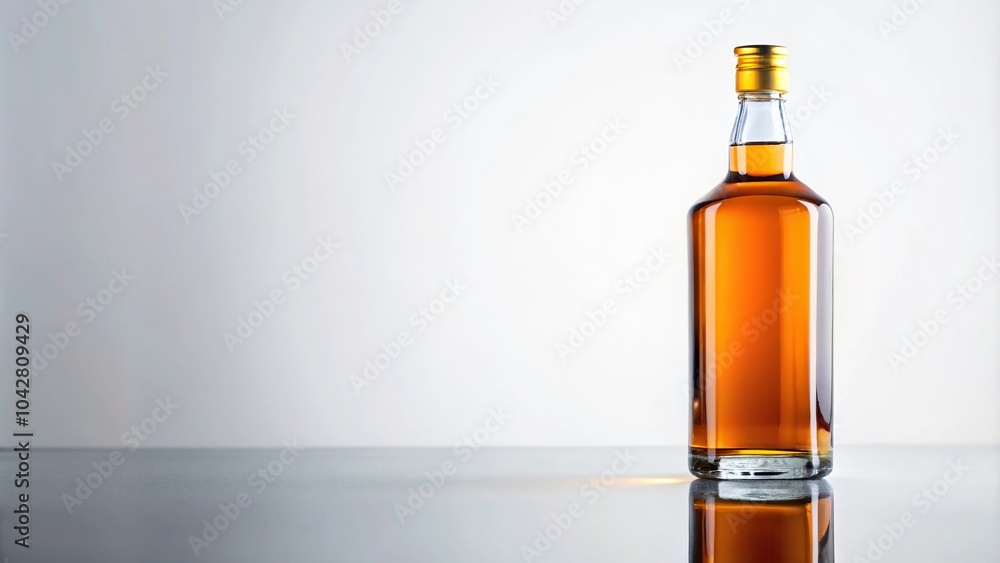 Isolated front shot of whiskey bottle on white background with reflection Isolated front shot of whiskey bottle on white background with reflection