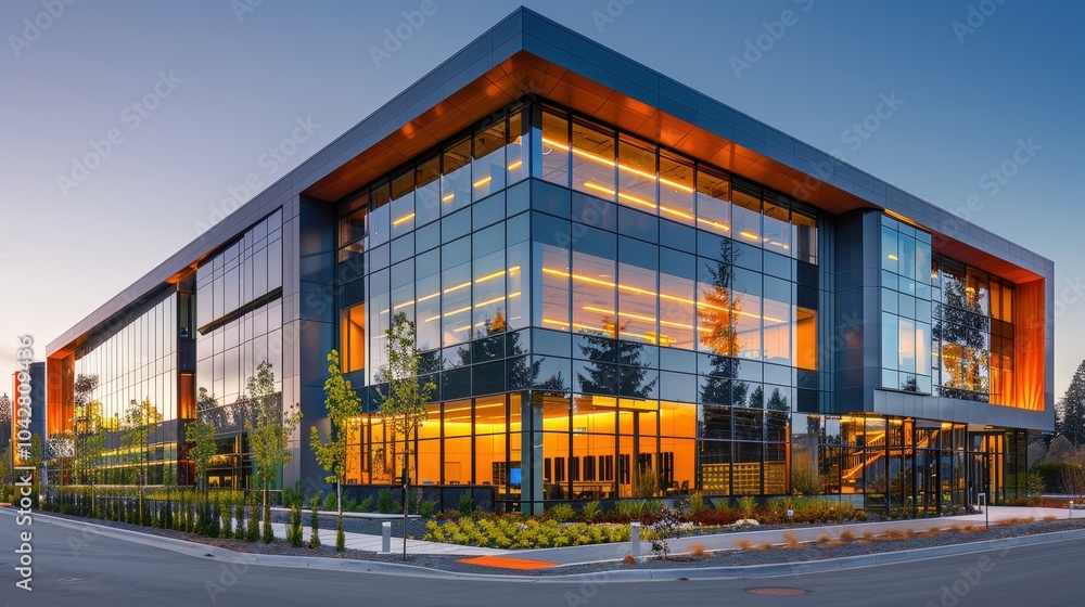 Obraz premium Innovative Smart Building Showcasing Stunning Energy-Efficient Design and Contemporary Architecture