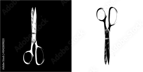 set of knives cut scissors on a transparent and background black, premium vector cut stainless scissor