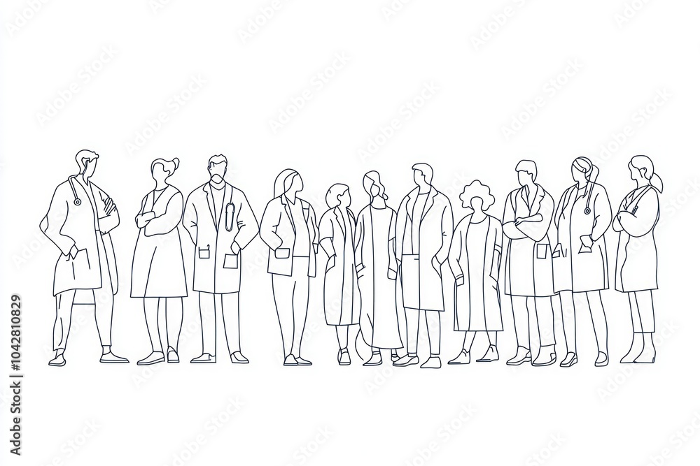 Diverse Group of Medical Professionals in Outline Style Diverse Group of Medical Professionals in Outline Style