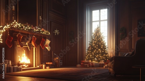 Wallpaper Mural Cozy Living Room with Roaring Fire and Holiday Decor Torontodigital.ca