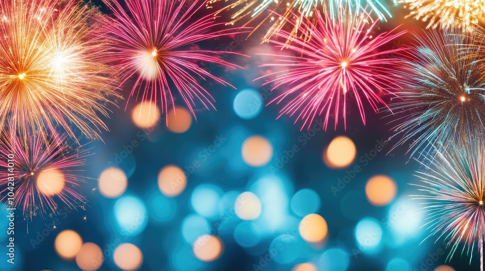 Obraz premium Colorful Fireworks Brighten the Night Sky