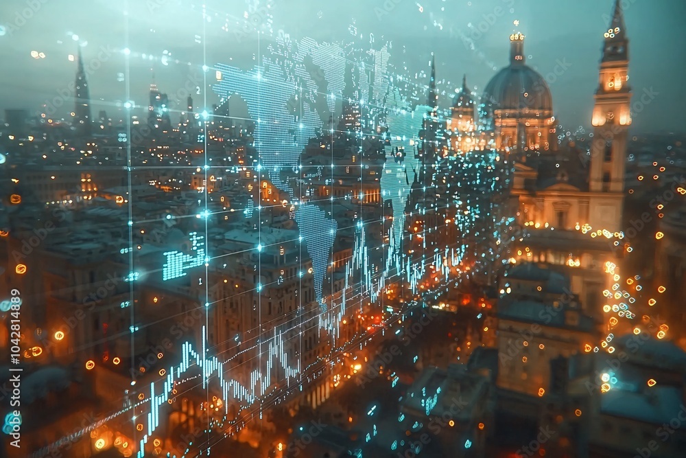 Global Network Digital World Map City Lights Business Technology Financial Market Da Global Network Digital World Map City Lights Business Technology Financial Market Da