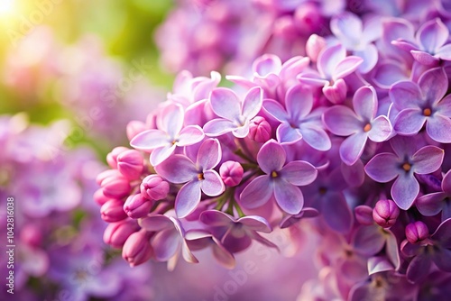 Extreme close-up shot of vibrant spring lilac bush flowers