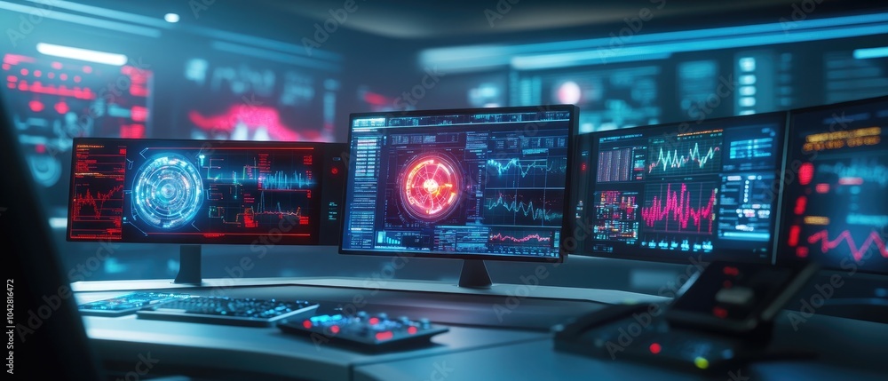 Futuristic Command Center with Holographic Displays