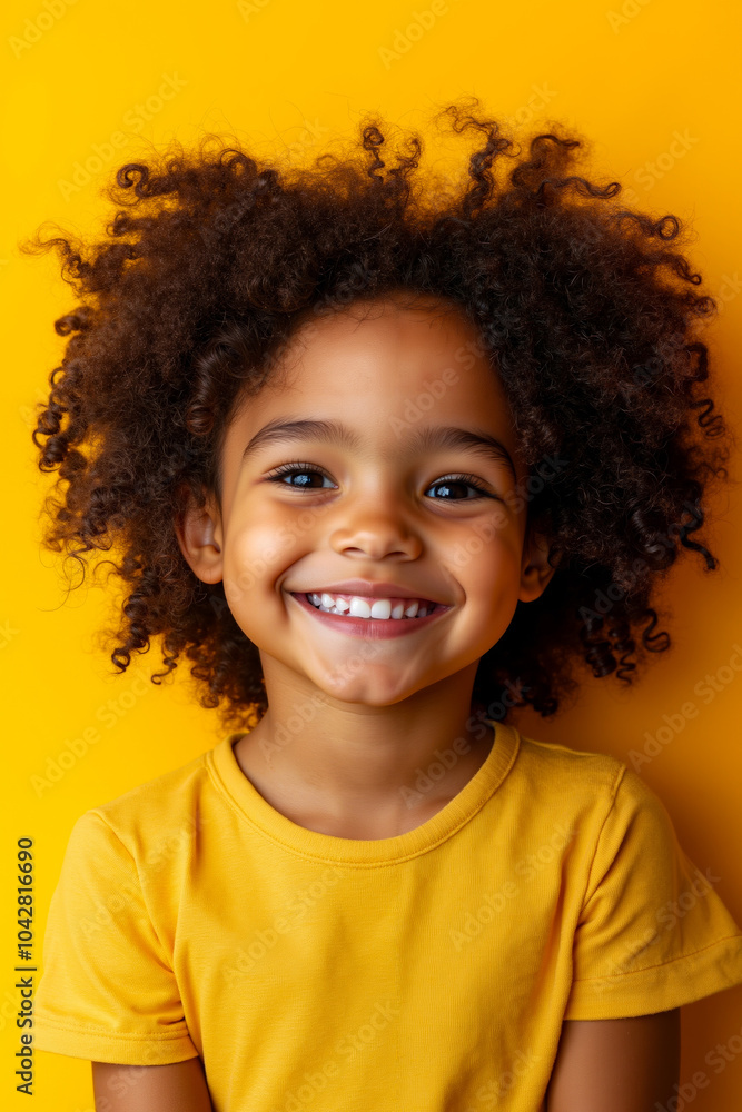 A young girl with curly hair is smiling at the camera A young girl with curly hair is smiling at the camera
